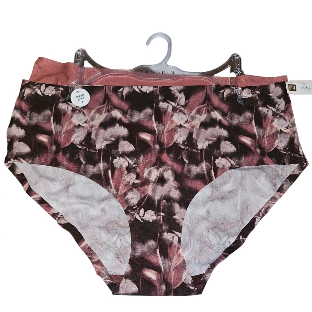 Danskin Floral High-Waist Briefs in Mauve Plum, Set Of 2, Size 3X